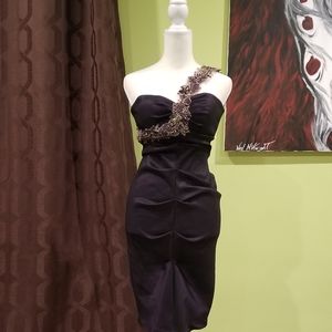 NWOT One Shoulder Form Fitted Ruched Cocktail Dress